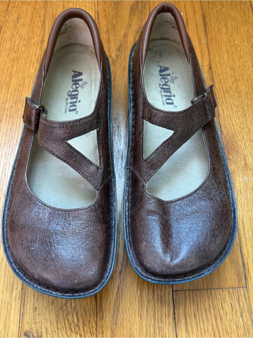 Alegria Brown Leather Mary Jane Shoes